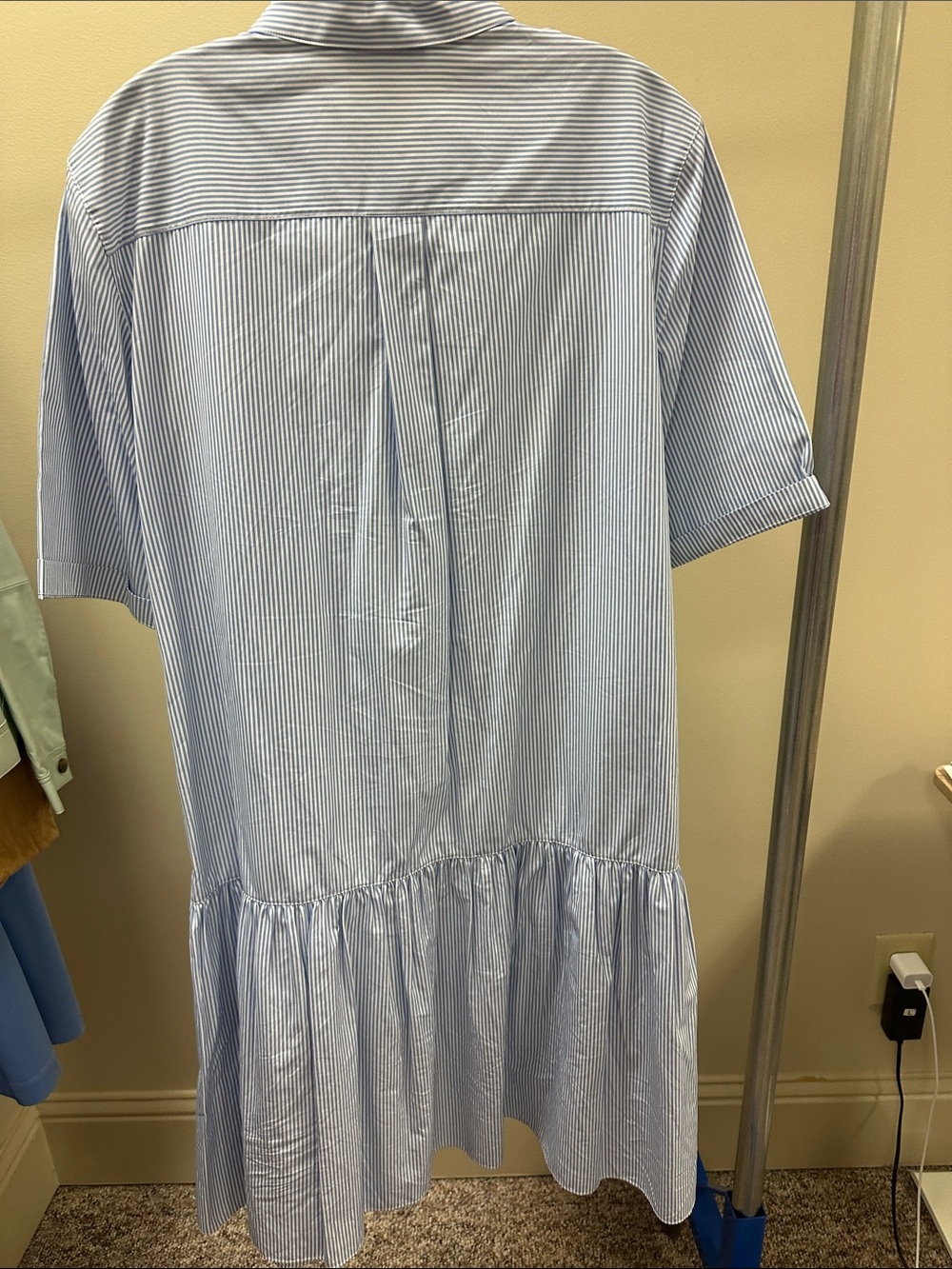 Lafayette 148 New York Light Blue & White Striped Midi Shirt Dress - Picture 3 of 3